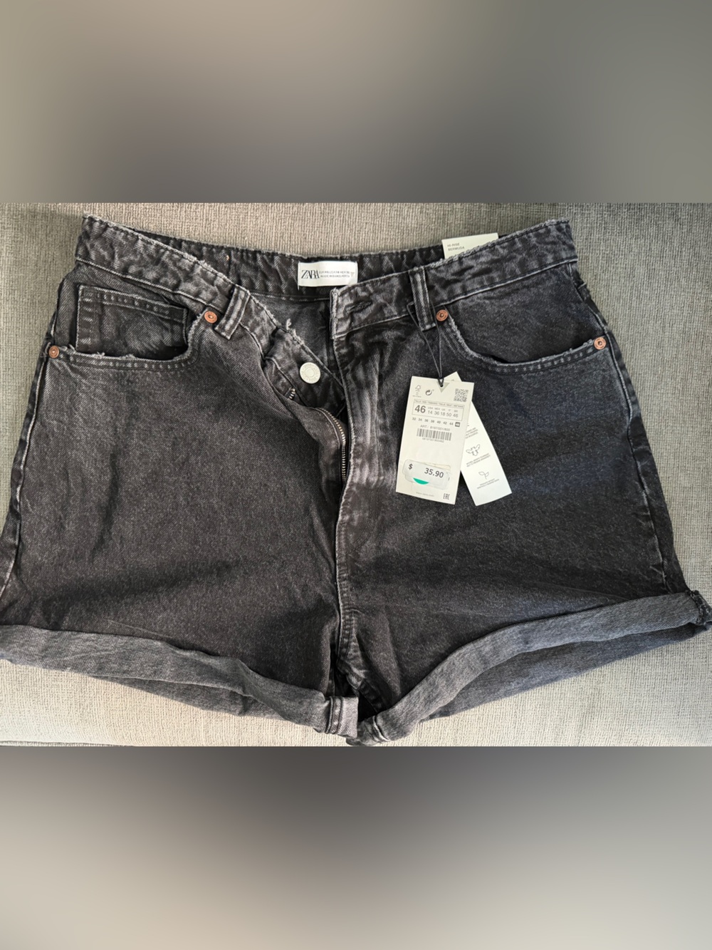 Zara Black Washed High-Rise Denim Shorts